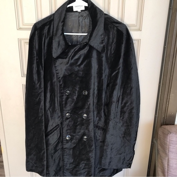 Velvety Blk Double Breasted Car Coat New Republic NY lined - Picture 9 of 10